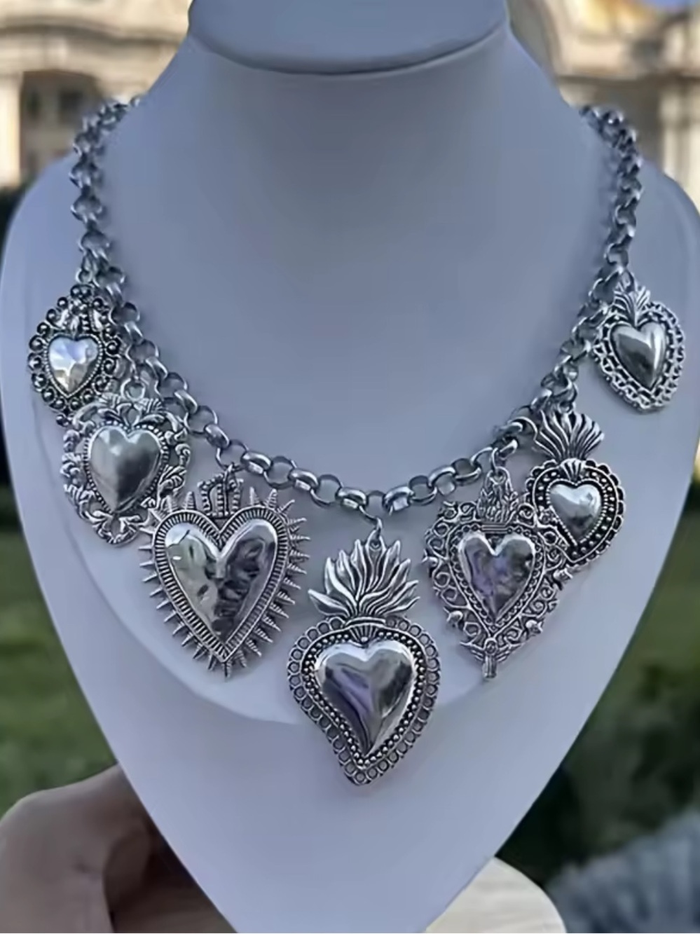 Silver-Tone Heart Charm Necklace